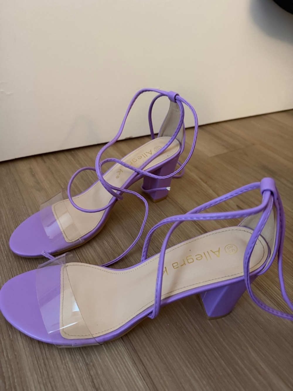 Allegra K Lilac Clear Strap Wrap-Around Block Heels
